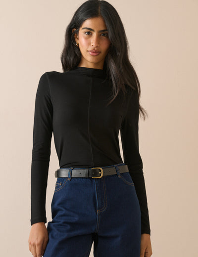 Black High Neck Jersey Top