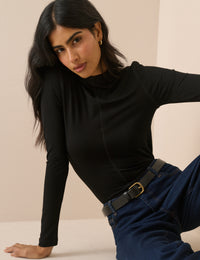 Black High Neck Jersey Top