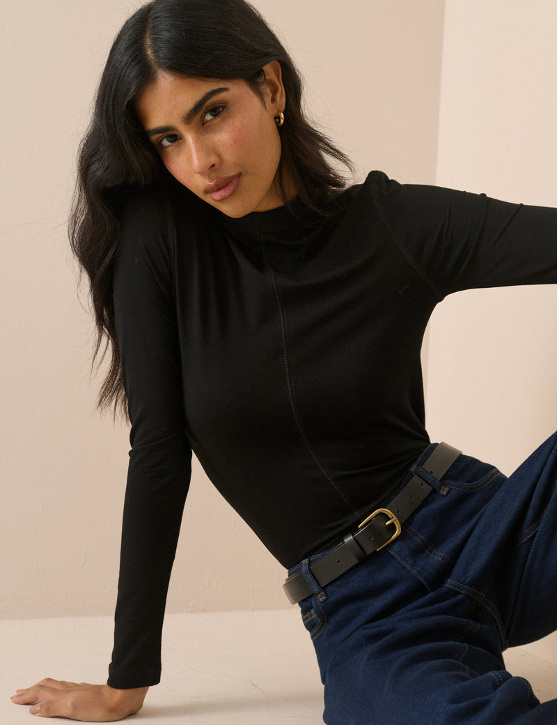 Black High Neck Jersey Top
