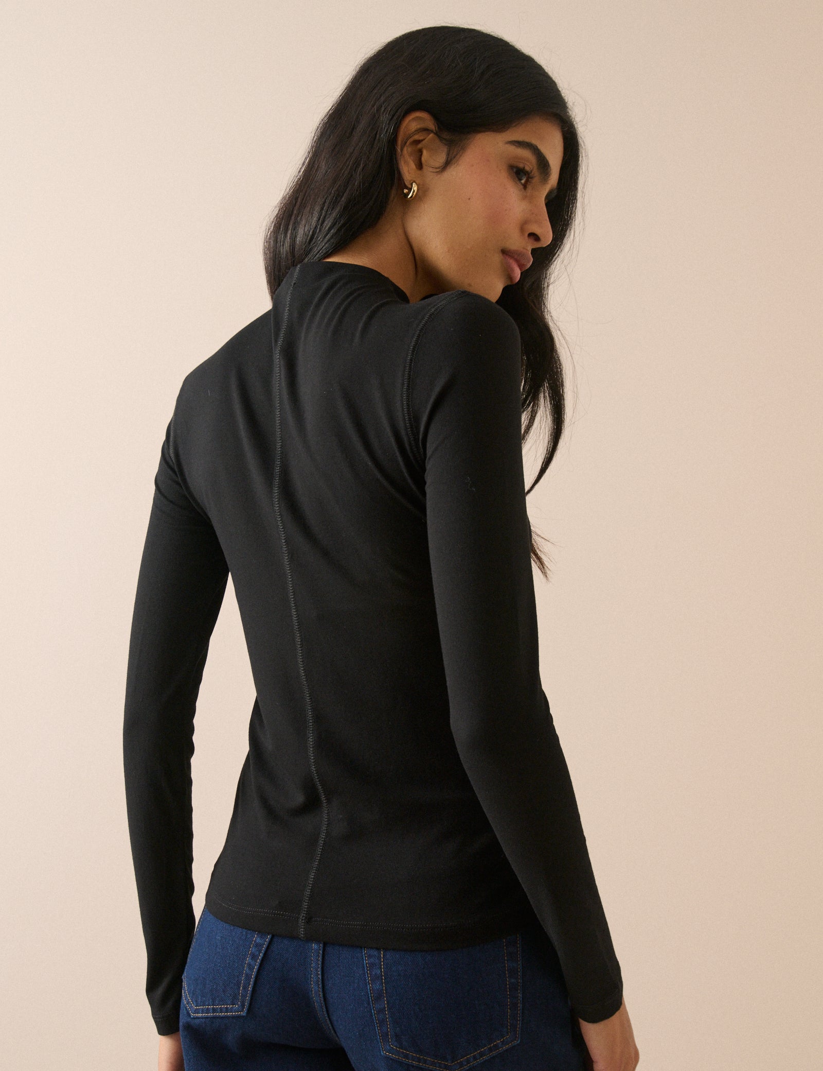 Black High Neck Jersey Top
