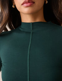 Dark Green Exposed Seam Long Sleeve Top