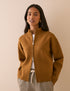 Camel zip-through high neck knitted jacket