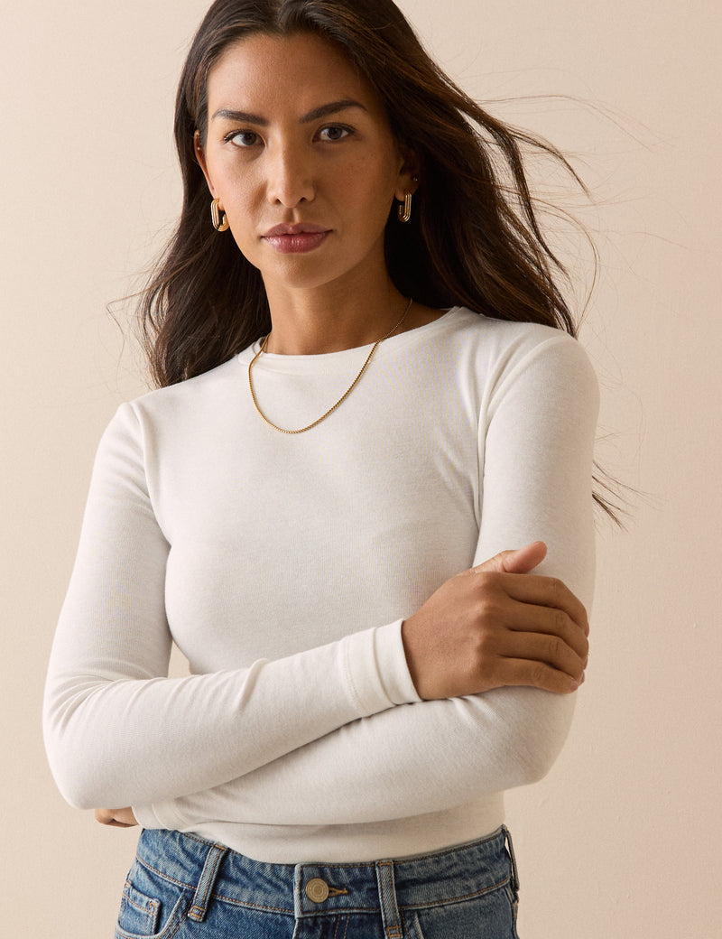 White Double Layer Trim Long Sleeve Top