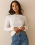 White Double Layer Trim Long Sleeve Top