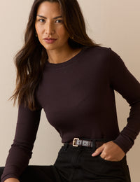 Plum Double Layer Trim Long Sleeve Top