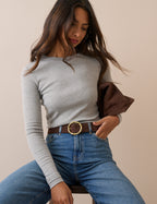 Grey Ribbed Jersey Top