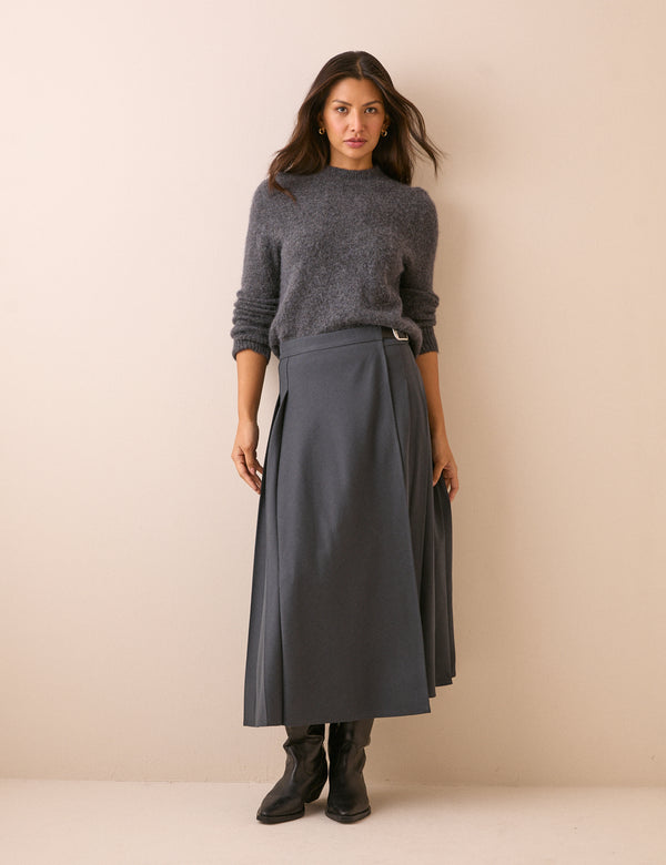 Taylor Belted Midi Kilt Skirt
