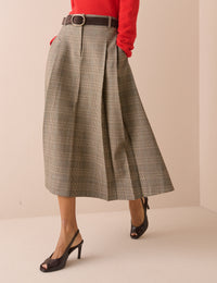 Grey Heritage Check Pleated Midi Skirt