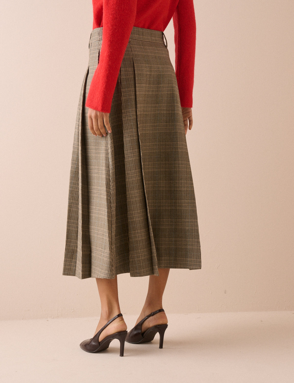 Grey Heritage Check Pleated Midi Skirt