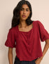 Red Linen-Blend Puff Sleeve Sammie Top