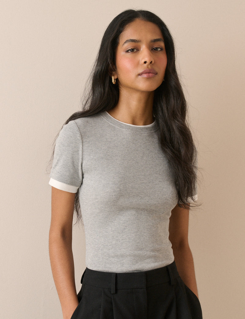 Grey Jersey Double Layer T-Shirt