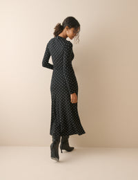 Black and White Polka Dot Jersey Midi Dress