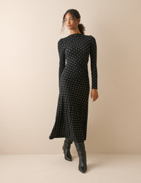 Black and White Polka Dot Jersey Midi Dress