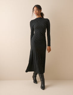 Black and White Polka Dot Jersey Midi Dress
