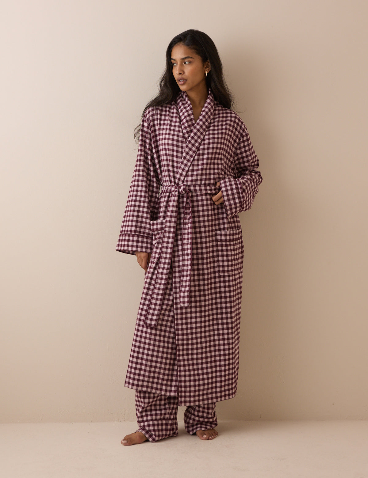 Pink Gingham Cotton Robe