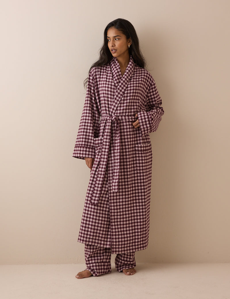 Pink Gingham Cotton Robe