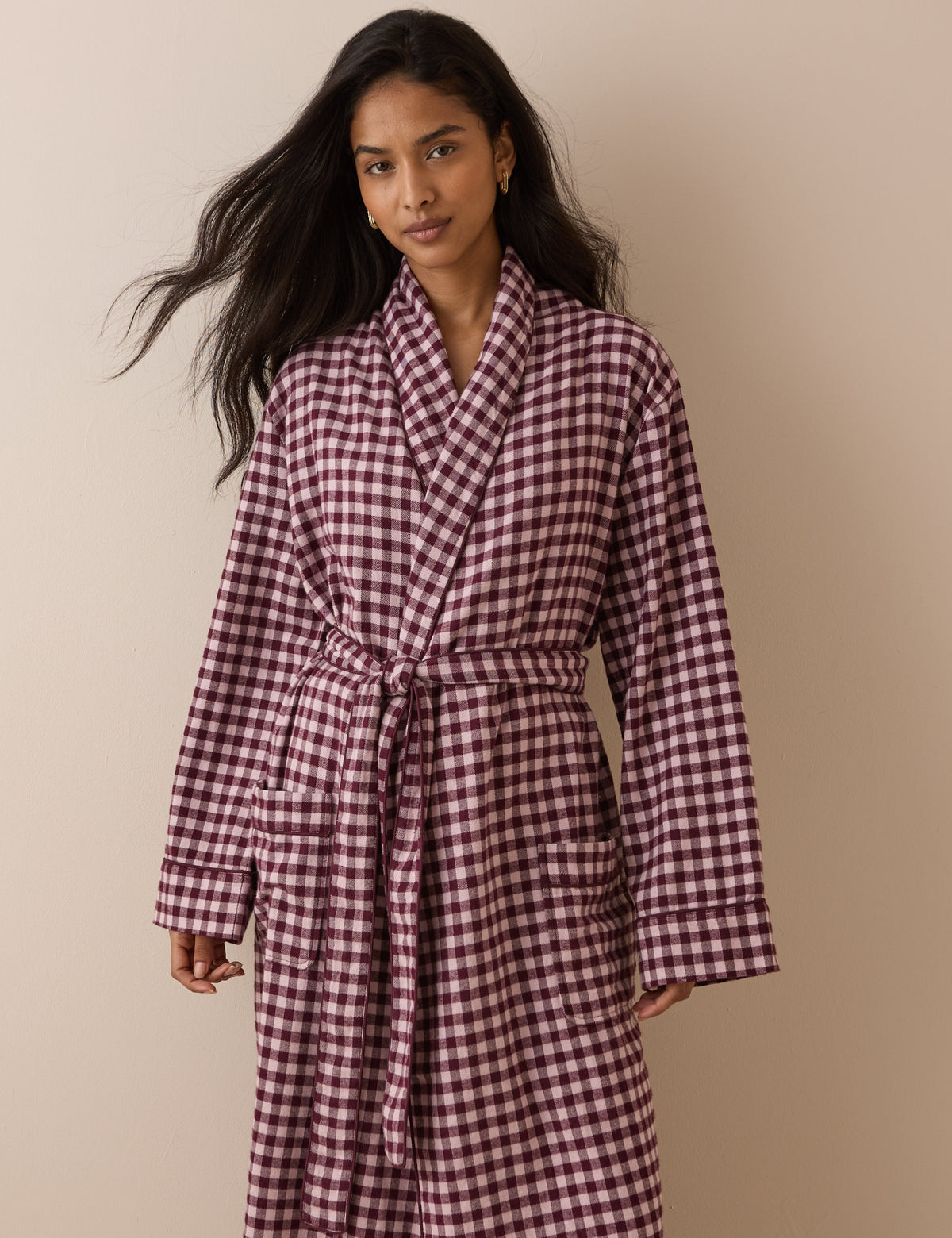 Pink Gingham Cotton Robe