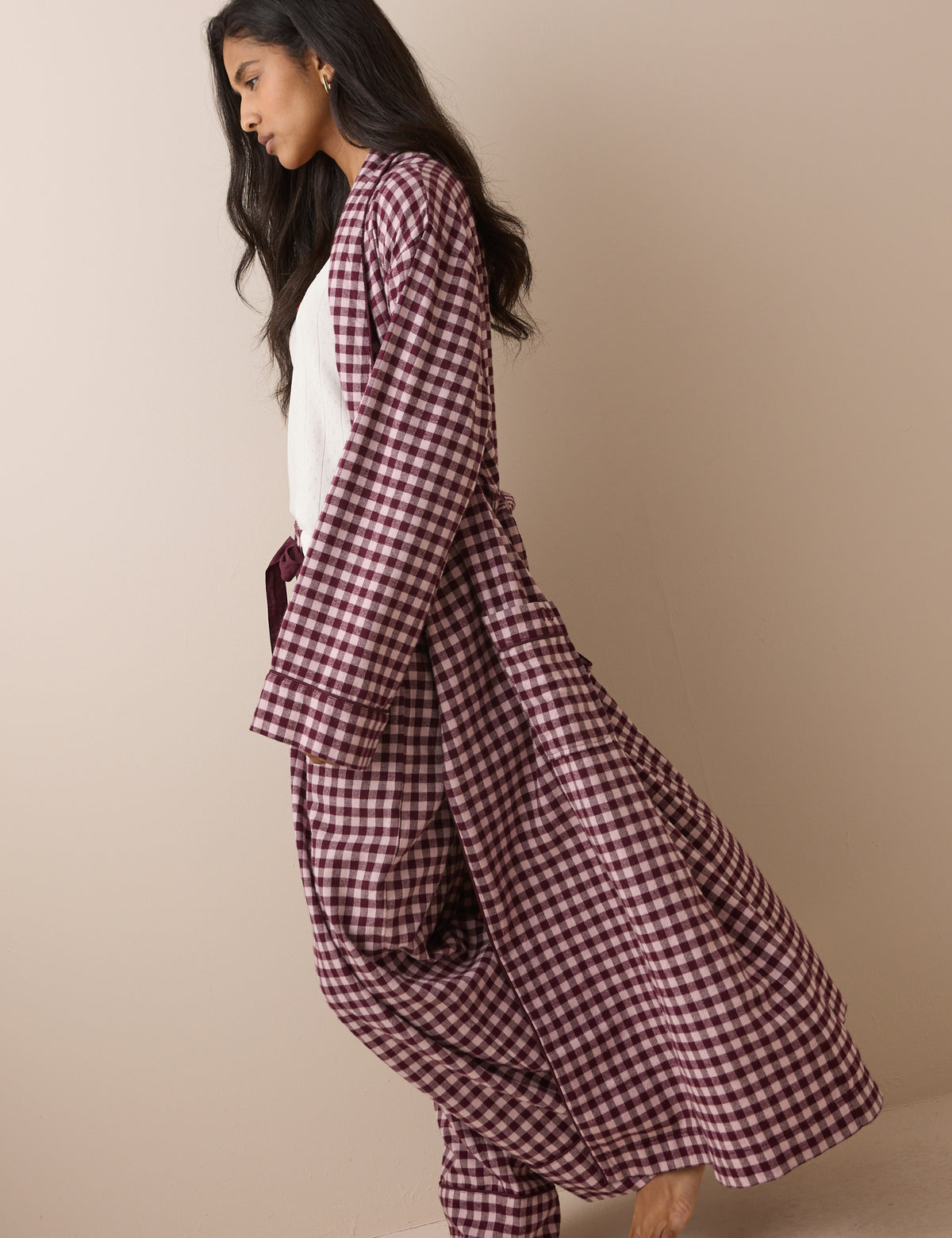 Pink Gingham Cotton Robe