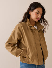 Camel Funnel Neck Trinity Bomber Jacket
