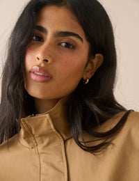 Camel Funnel Neck Trinity Bomber Jacket
