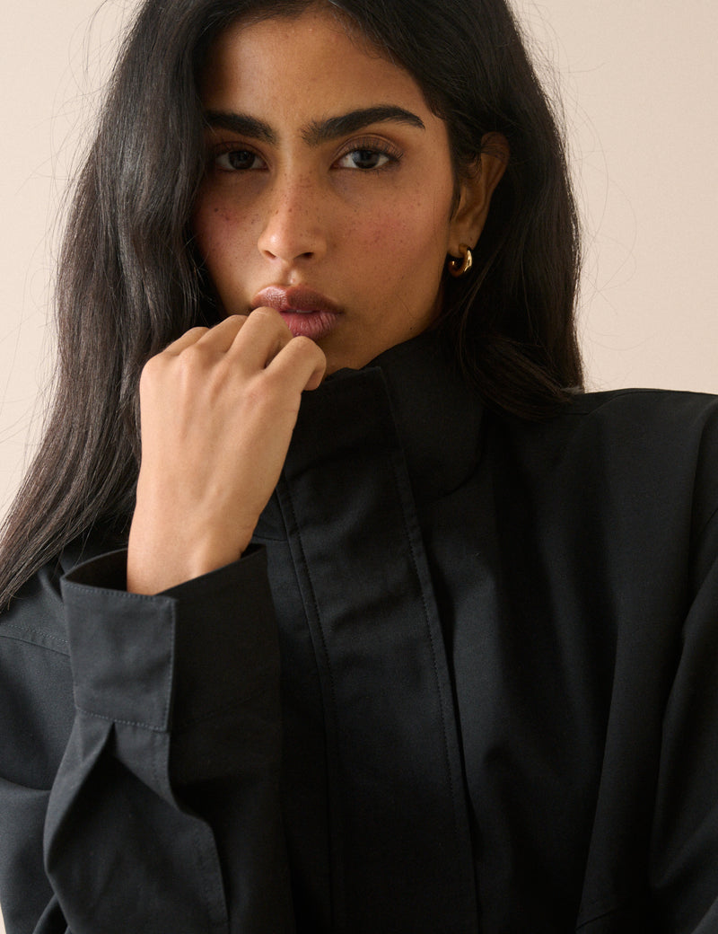 Dark Navy Funnel Neck Trinity Bomber Jacket