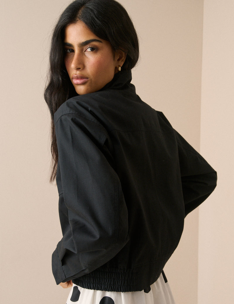 Dark Navy Funnel Neck Trinity Bomber Jacket