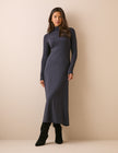 Navy High Neck Jersey Lainey Midi Dress