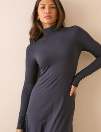 Navy High Neck Jersey Lainey Midi Dress