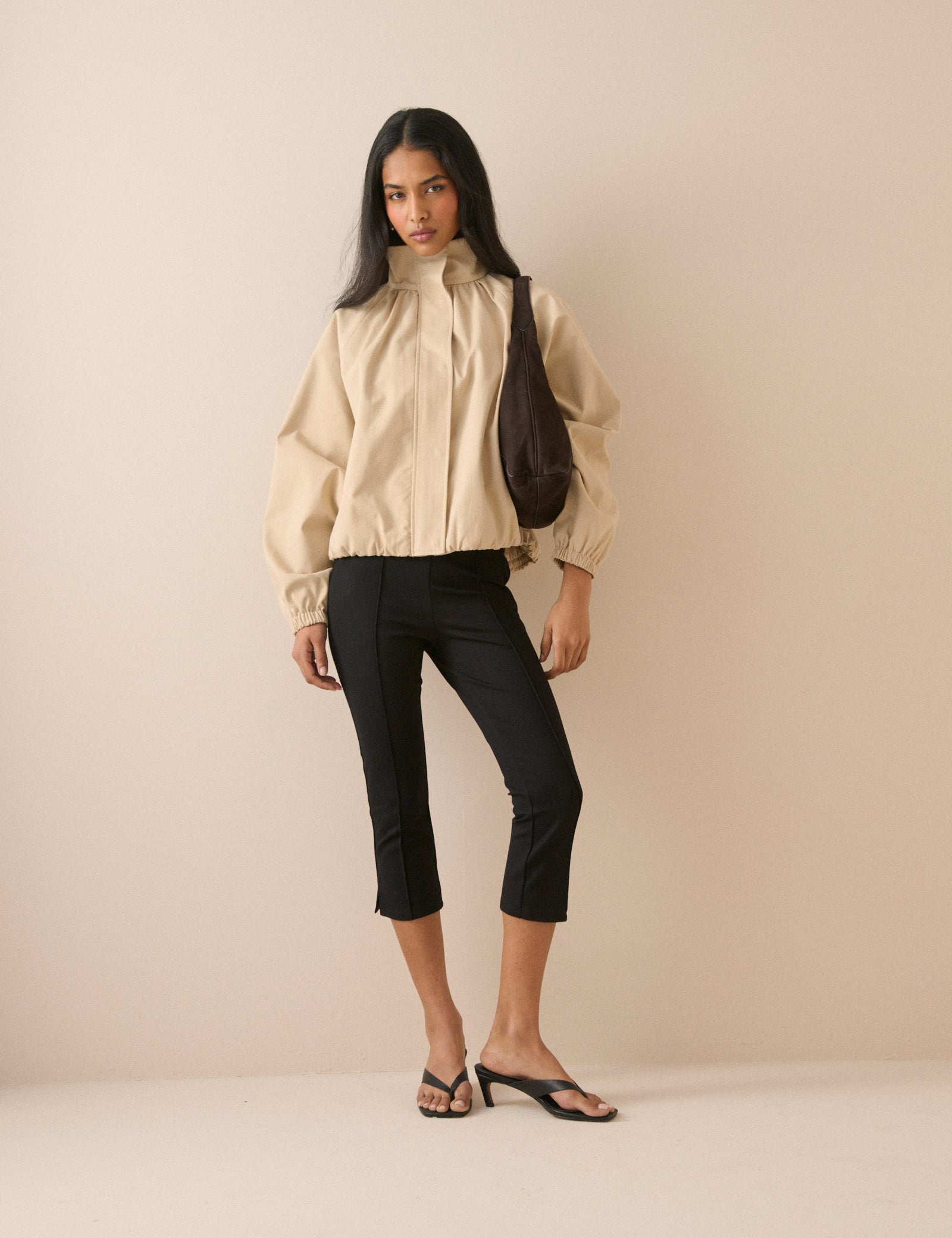 Stone Funnel Neck Balloon Sleeve Murphy Jacket