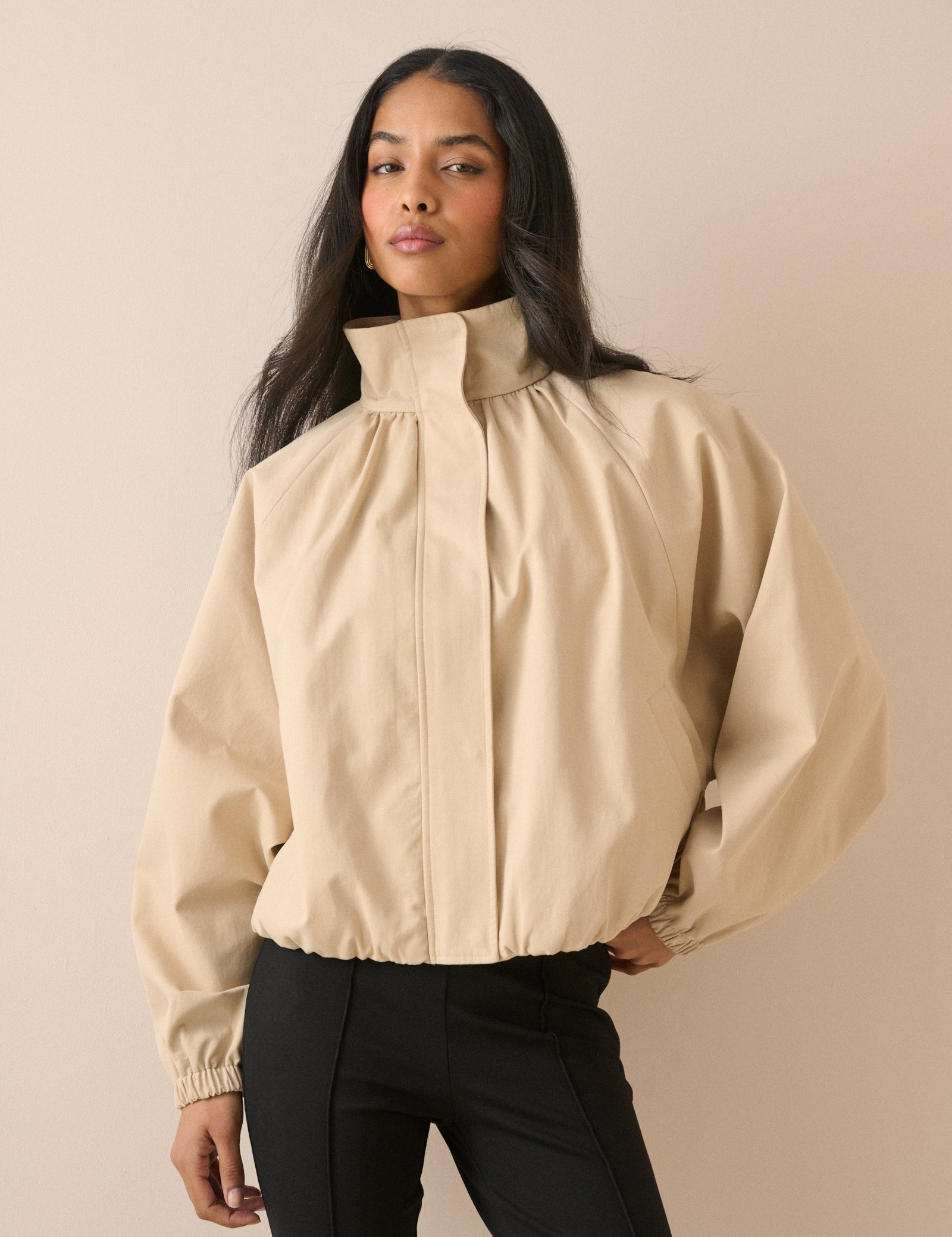 Stone Funnel Neck Balloon Sleeve Murphy Jacket
