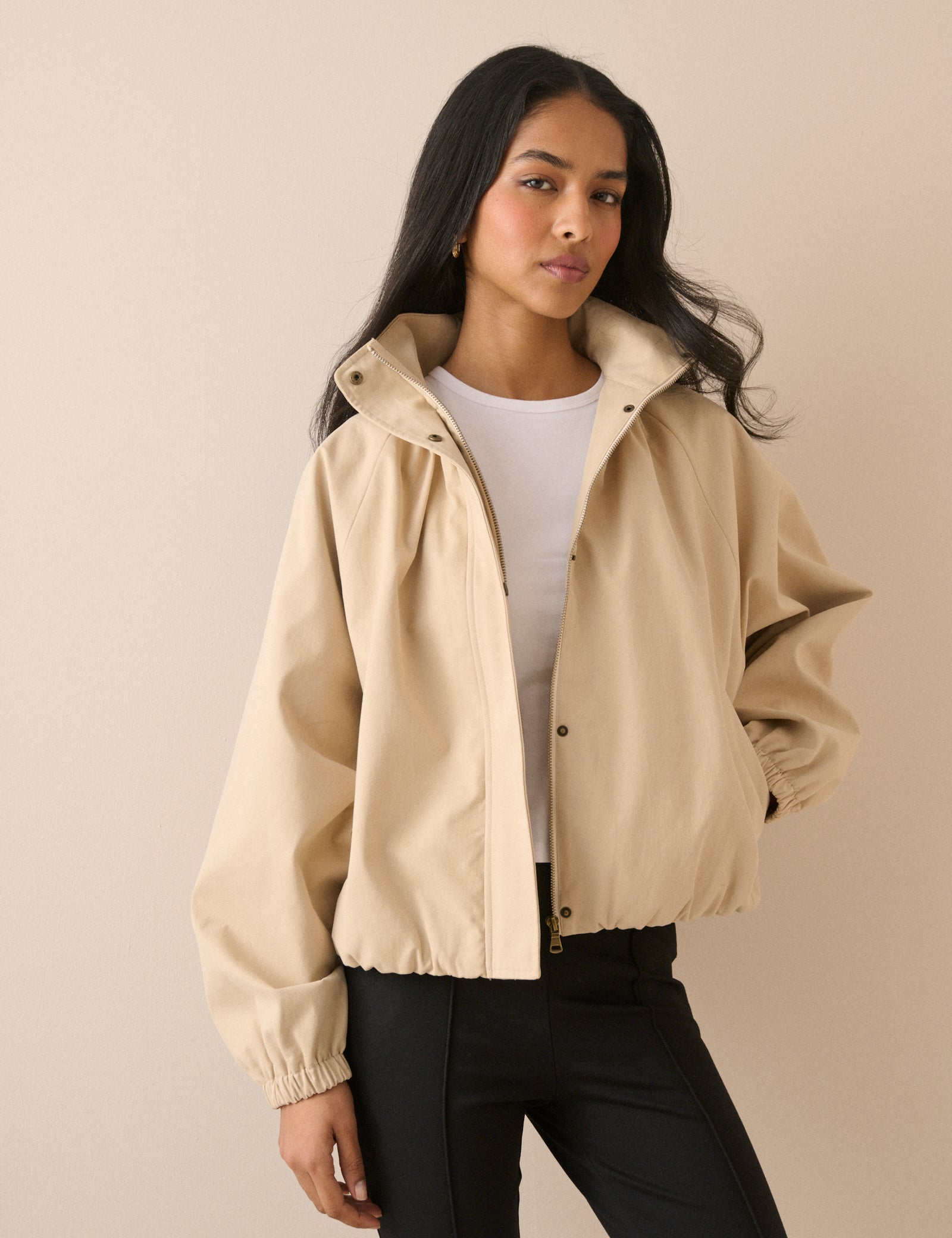 Stone Funnel Neck Balloon Sleeve Murphy Jacket
