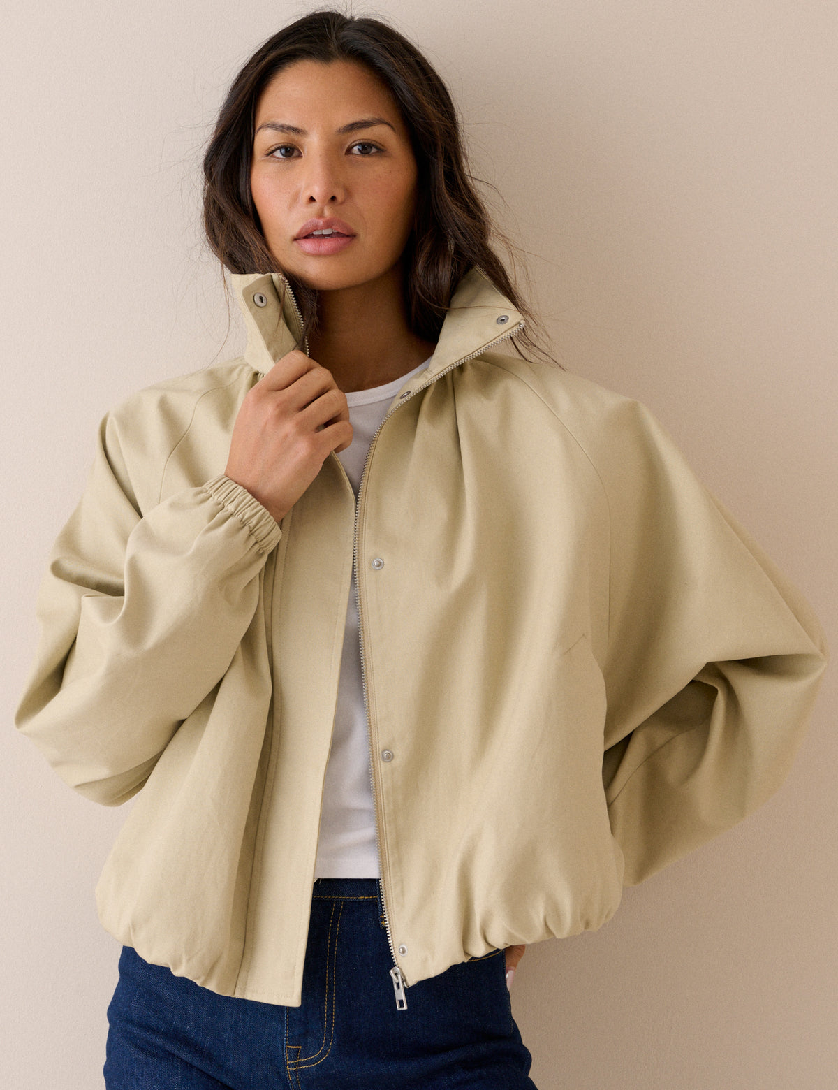 Stone Funnel Neck Balloon Sleeve Murphy Jacket