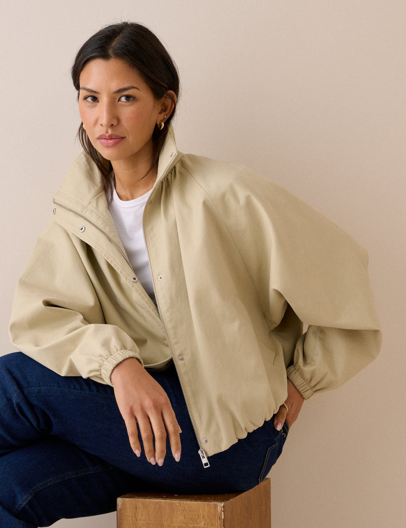 Stone Funnel Neck Balloon Sleeve Murphy Jacket