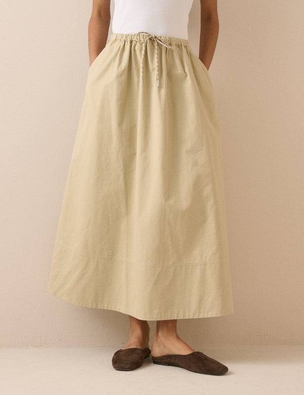 Stone Drawstring Midi Skirt