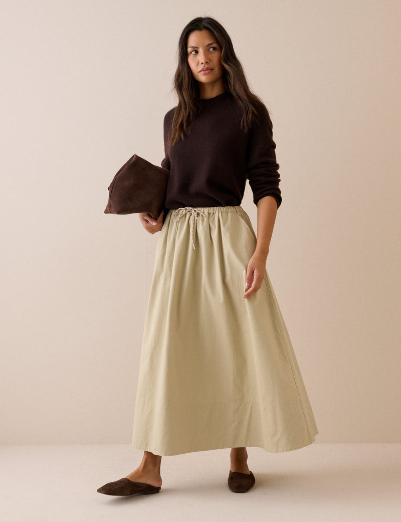 Stone Drawstring Midi Skirt