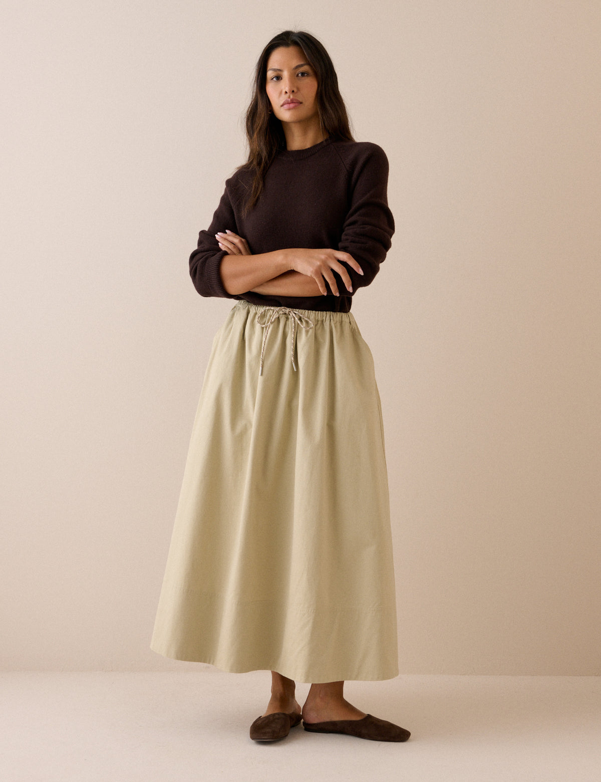 Stone Drawstring Midi Skirt