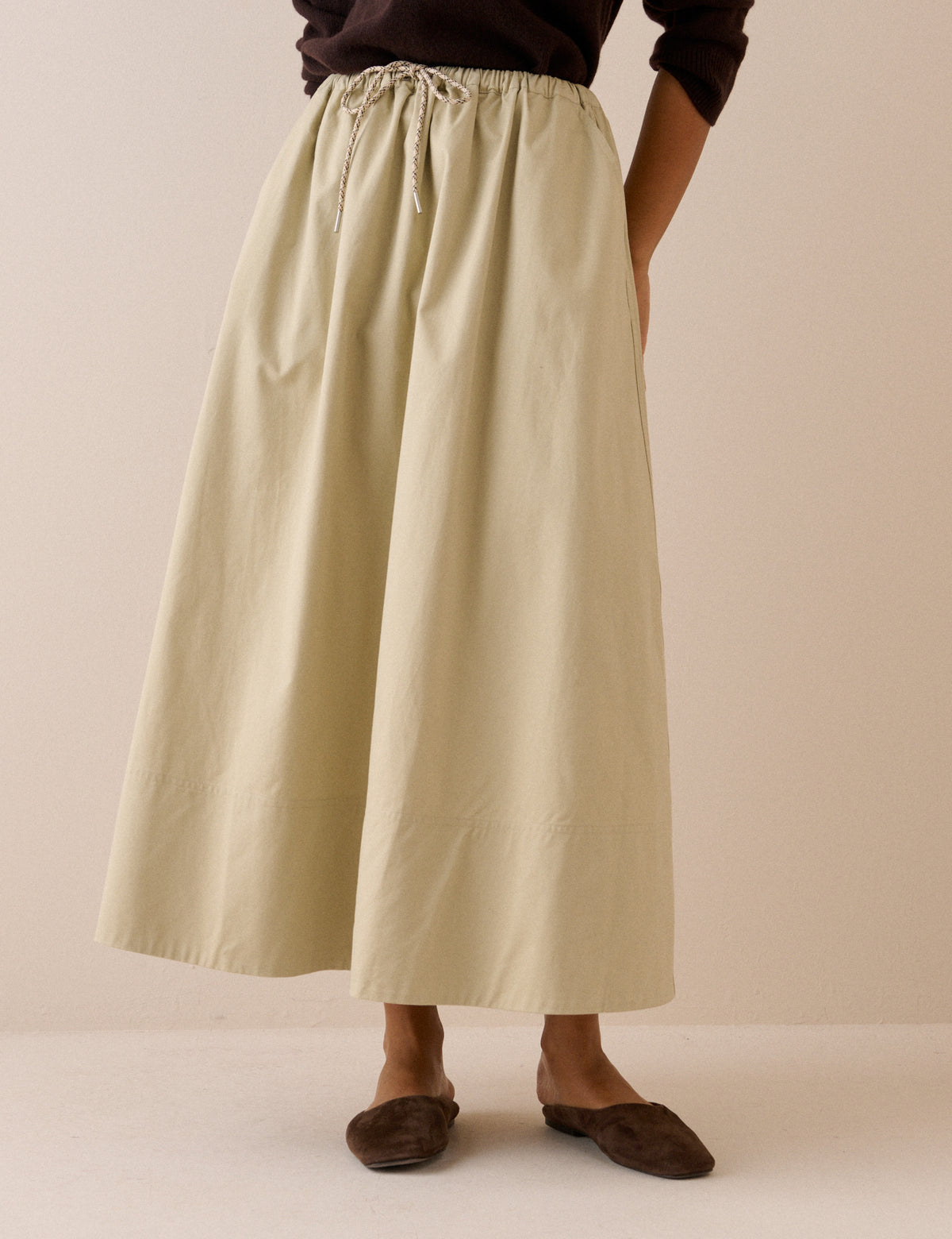 Stone Drawstring Midi Skirt