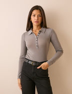 Taupe Grey Merino Wool Polo Top