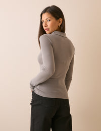 Taupe Grey Merino Wool Polo Top