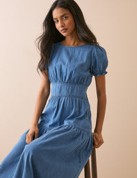 Mid-Blue Denim Dara Midi Dress
