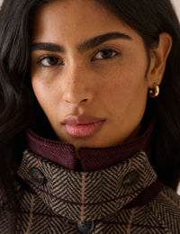 Brown Herringbone Wool-Blend Funnel Neck Coat
