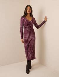 Purple Polka Dot Jersey Jennifer Midi Dress