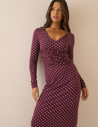 Purple Polka Dot Jersey Jennifer Midi Dress
