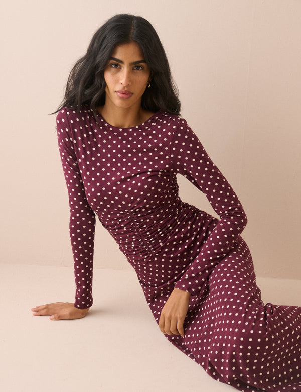 Purple Polka Dot Jersey Jennifer Midi Dress