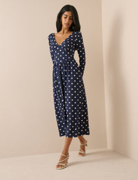 Navy Polka Dot Jersey Addison Midi Dress