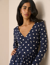 Navy Polka Dot Jersey Addison Midi Dress