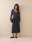 Navy Polka Dot Jersey Addison Midi Dress