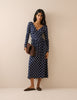 Navy Polka Dot Jersey Addison Midi Dress