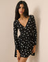 Black Polka Dot Jersey Long Sleeve Addison Midi Dress