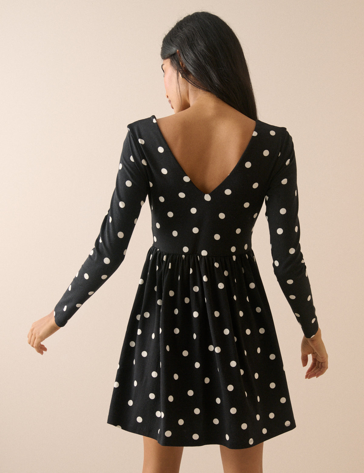 Black Polka Dot Jersey Long Sleeve Addison Midi Dress